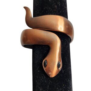 Snake Shaped Hinged Copper tone Bracelet With Black Stone Eyes